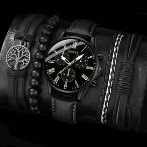 Ensemble de 2 montres pour homme, <span class=keywords><strong>montre</strong></span> analogique à quartz noire, <span class=keywords><strong>bracelet</strong></span> en cuir, <span class=keywords><strong>montre</strong></span> de sport/d'affaires, boîtier en alliage, cadran en verre, cadeau idéal - Product Image 1