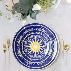 Groothandel Blauwe Keramische Goedkope Gerechten Diner Sets Geglazuurd Porselein Party Servies Bruiloft Porselein Plaat Sets