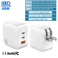 Adaptateur de voyage pliable rapide pour téléphone portable et ordinateur portable (prise AU/UK/US) avec 2 ports USB Type-C QC3.0 PD 30W/45W/65W SCP OTP Chargeur mural GaN