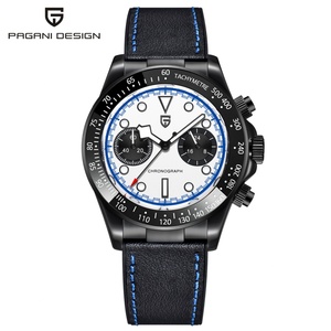 PD-1822 PAGANI DESIGN Montre à quartz de luxe tendance pour homme, noir rose, chronographe sport, montre-bracelet en cuir noir pour homme - Product Image 1