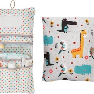 Baby Storage Bag <b>Set</b> Large Square Cotton <b>Linen</b> Diaper Organizer For 0-12 Months Home Use Elephant Pattern - Product Image 3