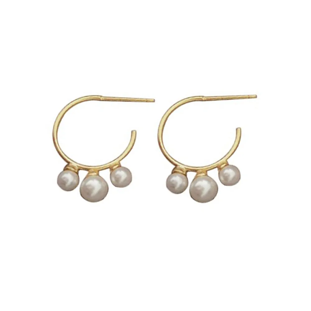 vermeil gold jewelry genuine 925 sterling silver gold plated half hoop pearl stud earring