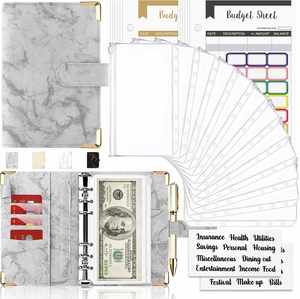 Organiseur de budget A6 de luxe avec 6 anneaux, carnet de suivi des dépenses et enveloppes pour économiser, en cuir PU - Product Image 1