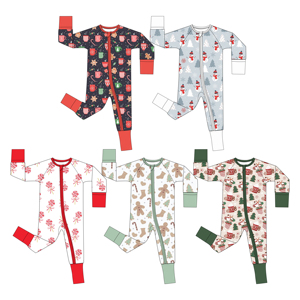 Weiwei RTS Bamboe Baby Lange Mouwen 2-delige Slaapset Unisex YKK Rits Alle Seizoenen Print Pyjama's - Product Image 1