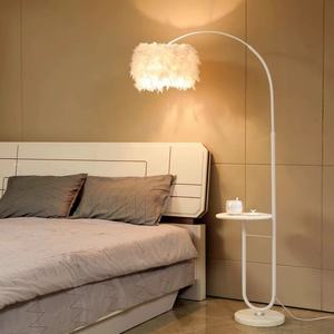 Lampadaire LED moderne en fer avec abat-jour en plumes, base E27, lumière chaude à intensité variable pour salon, décoration intérieure, design de luxe - Product Image 2