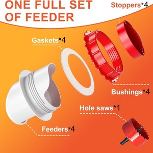 Chicken Feeder Automatic Gravity Feed Kit Red Plastic 41 61 81 With Perforation Saw For Poultry - Product Image 3