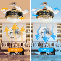 Lámpara Candelabro de Cristal de Lujo para Dormitorio con Ventilador de Techo LED, Ventilador de Techo de Lujo con Luz LED Inteligente