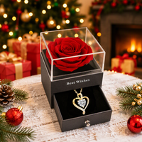 Kotak Hadiah Mawar Merah Awet, Kalung Liontin Hati, Bunga Asli Abadi, Hadiah Floral untuk Hari Valentine, Ulang Tahun, Hari Jadi