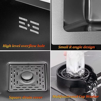 Évier de cuisine cascade en acier inoxydable SUS304, avec rinceur de verre multifonction et égouttoir intelligent, évier à double cuvette