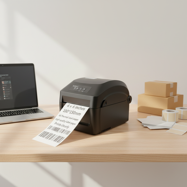 4 Inch Thermal Label Printer 110mm Desktop Barcode Printer  USB High Speed Label Maker for Warehouse Small Business