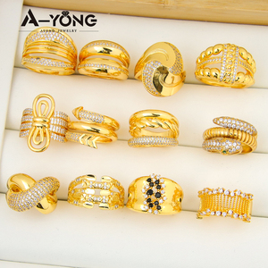 Luxury Dubai <b>Cocktail</b> <b>Rings</b> 21k <b>Gold</b> Plated Fashion Punk Cubic Zirconia Women Vintage <b>Ring</b> Jewelry for Party Daily Wear - Product Image 3