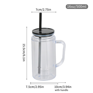 Gobelet boule à neige de 16 oz avec poignée, transparent, pré-percé, plusieurs couleurs, possibilité de mélanger, quantité minimum de commande : 40 pièces - Product Image 4