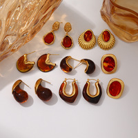 Boucles d'oreilles géométriques vintage MW plaquées or 18 carats PVD, hypoallergéniques, imperméables, en acier inoxydable, boucles d'oreilles imposantes en résine