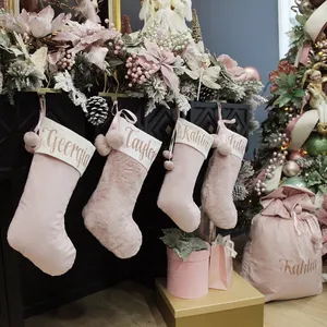 Decorazione personalizzata ornamento di natale calzini di babbo natale calza di natale in velluto a sublimazione rosa