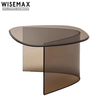 WISEMAX FURNITURE Table basse en verre transparent au design moderne, plateau en verre trempé noir, ensemble de table ronde centrale, meubles d'art pour la maison