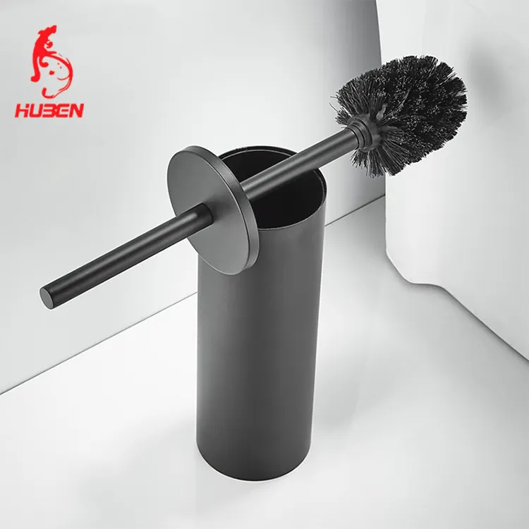 304 stainless steel black free standing cleaning metal plunger toilet brush holder set