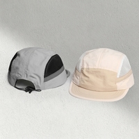 Casquette en maille 5 panneaux avec logo personnalisé, color block, respirante, légère, en nylon, séchage rapide, pour le running et les activités de plein air