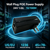 Inyector PoE Pasivo para Enchufe de Pared, DC 24V 10/100Mbps Ethernet, Fuente de Alimentación ABS para Cámara IP, AP Inalámbrico, Red Doméstica y de Oficina