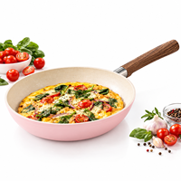 Poêle antiadhésive avec poignée style bois, compatible induction, pour la cuisine quotidienne