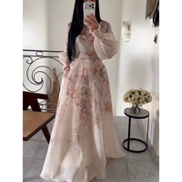 Vêtements islamiques personnalisés Mexizo, Abaya pour femmes, robe musulmane, robe modeste avec imprimé floral et poignets plissés pour les occasions de soirée