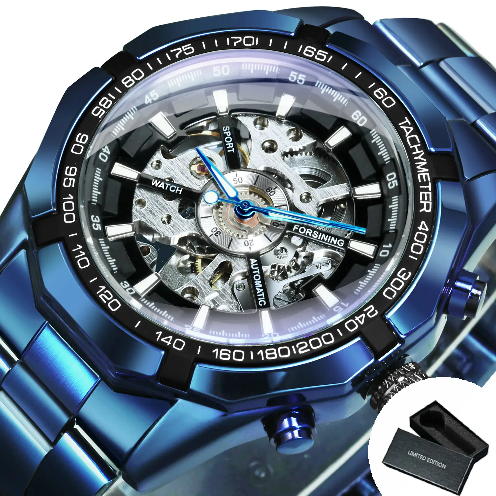 FORSINING 340G Fashion Men Mechanical Movement Watch Man Stainless Steel Luminous Hands Designer Wristwatch Business Watch
