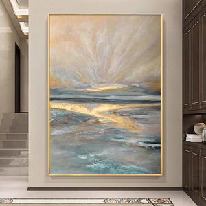 Hand Painted Oil Painting Abstract Sea Sunset Landscape Metal <b>Frame</b> <b>Large</b> Wall Art For Living Room Entrance Decor Luxury Style - Product Image 1