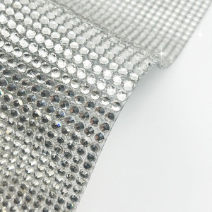 Oleeya 24*40cm Crystal and AB Crystal Rhinestones Trimming Hot Fix Rhinestone Mesh Sheet for Hot Fix Custom Self Adhesive Sheet - Product Image 5