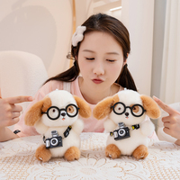 Peluche chien mignon avec lunettes et appareil photo, oreilles marron douces, pour la vente en gros aux détaillants et la revente