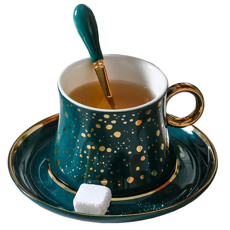 Luxury gift set nordic style porcelain coffee mugs tea cups/ ceramic coffee mug with gold handle