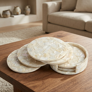 Round Mother Pearl <b>Coasters</b> <b>Set</b> Handmade Beaded <b>Placemats</b> Classic Elegant 400mm Diameter 5mm Thick for Home Wedding Dining Decor - Product Image 3
