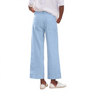 Pantalon Capri Femme Été 100% Coton Respirant Coupe Ample Taille Élastique Longueur Entière Idéal Enseignante Travail Décontracté Affaires avec Poches - Product Image 2