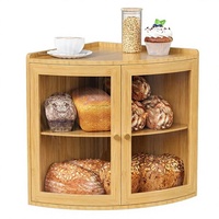 Grand panier à pain d'angle en bambou à 2 niveaux pour comptoir, rangement alimentaire gain de place avec fermeture magnétique