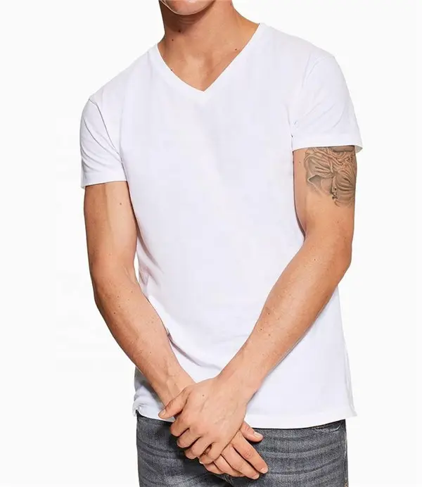 Custom t shirt men low price v-neck white t-shirts wholesale