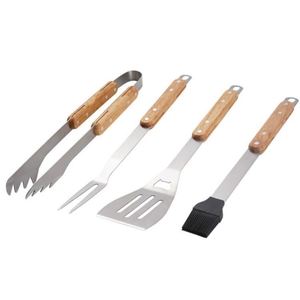 Juego de utensilios de barbacoa de acero inoxidable personalizados al por mayor para exteriores con mango de madera, espátula y pinzas - Product Image 4