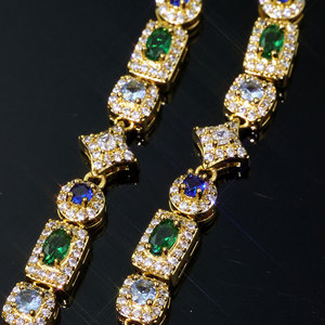 New 6mm <b>Iced</b> Out Diamond Star <b>Chain</b> Bracelet Colorful Geometric Zircon Brass Hip Hop Fine Jewelry - Product Image 5