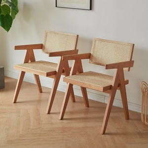 Chandigarh Chair Solid Wood Rattan <b>Backrest</b> Dining Chair Minimalist Design Home Use Cherry Wood Finish - Product Image 1