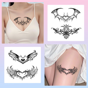 Tatuaje temporal de hierbas para pierna, diseño de corazón, impermeable, de larga duración, para <span class=keywords><strong>mujer</strong></span>, banda de <span class=keywords><strong>muslo</strong></span> de seda negra sexy, tinte semipermanente a base de hierbas - Product Image 2