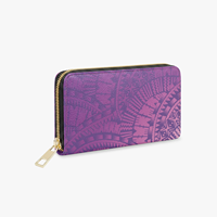 Dompet Panjang Wanita Motif Tribal Polinesia Gradasi Ungu Kustom, Dompet Genggam PU, Dompet Koin & Kartu Wanita Bergaya Pulau Tropis