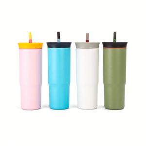 Nouveau gobelet isotherme à double paroi en acier inoxydable 304 de 24 oz avec paille intégrée ; Anti-fuite, compatible eau bouillante, maintient au chaud 6 à 12 heures - Product Image 2