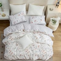 Ensemble de couette floral Style vintage 100% coton doux et léger ensemble de literie pour plantes de jardin de printemps avec fermeture à glissière et lanière d'angle