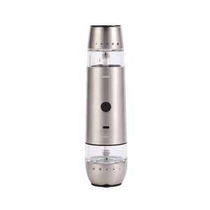 Moulin à poivre électrique en acier inoxydable, double tête, rechargeable, avec commande par bouton-poussoir, pour sel et poivre - Product Image 3