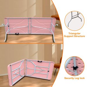 Mesa Plegable Portátil Rosa de 8 pies con Marco de Metal y Plástico para Exteriores, Ideal para Campamentos, Picnics, Fiestas, Cenas y Uso en Patios - Product Image 6