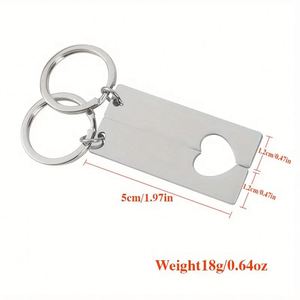 Vente flash - Porte-clés personnalisé en acier inoxydable poli miroir, rectangulaire, demi-cœur, thème moderne, pour couple, décoration - Product Image 2