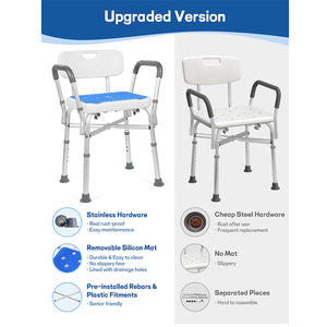 Silla de ducha para baño de aleación de aluminio con asiento antideslizante para ancianos y discapacitados, 44x34x19cm, color blanco - Product Image 3