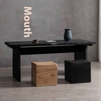 Grande table à manger en bois massif de style moderne scandinave Wabi-sabi Bois carbonisé noir pour le brassage du thé à la maison