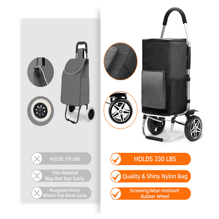 Heavy Duty Utility for Grocery Shopping 2 in 1 Foldable Shopping Cart Waterproof Collapsible Hand Truck with All-Terrain Wheels
