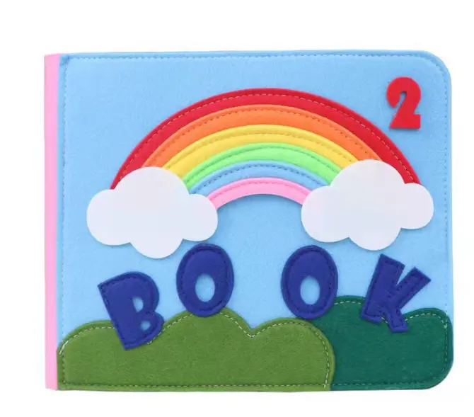 كتاب أطفال للتعليم المبكر بألوان قوس قزح مشغول للأطفال كتاب قماش تعليمي للأطفال شعر اللعب