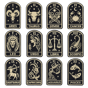 Toppe Ricamate Personalizzate Vintage con Carte dei <span class=keywords><strong>Tarocchi</strong></span> e Dodici Segni Zodiacali per Giacche in Denim e Zaini - Product Image 1