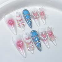 Patchs d'ongles longs et pointus de style français, 100% faits à la main, sculptés en 3D, de luxe, très demandés, faux ongles artificiels, 10 pièces/ensemble