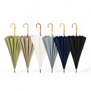 <b>Bamboo</b> Hook Handle Semi-Automatic open Waterproof Polyester Material 16 <b>Panels</b> Rain Custom Straight Umbrella with Classic Design - Product Image 3